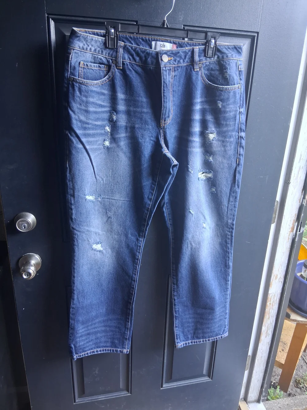 Men's Distressed Dark Blue Jeans